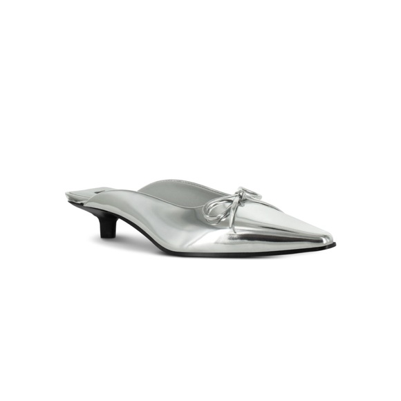 SENSO Fenton II Leather Silver Heeled Mules with Bow - Kitten Heel - Size 39 - Picture 1 of 14